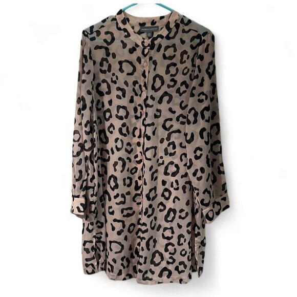 Jessica London Womens Leopard Print Button-Down Tunic Blouse Size 18W - Picture 1 of 15